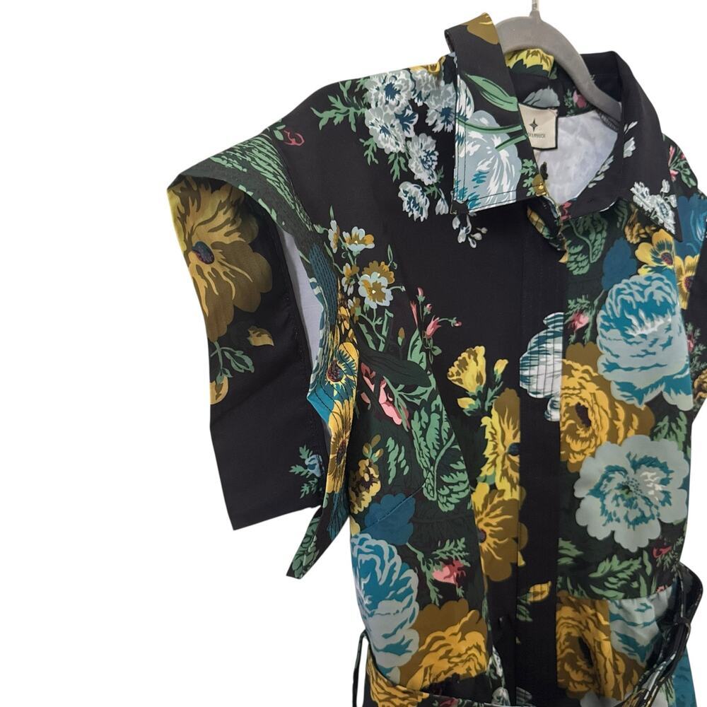 NWT Tuckernuck Chloe Black Verdant Floral Belted Midi Dress Sz Large - Picture 8 of 13